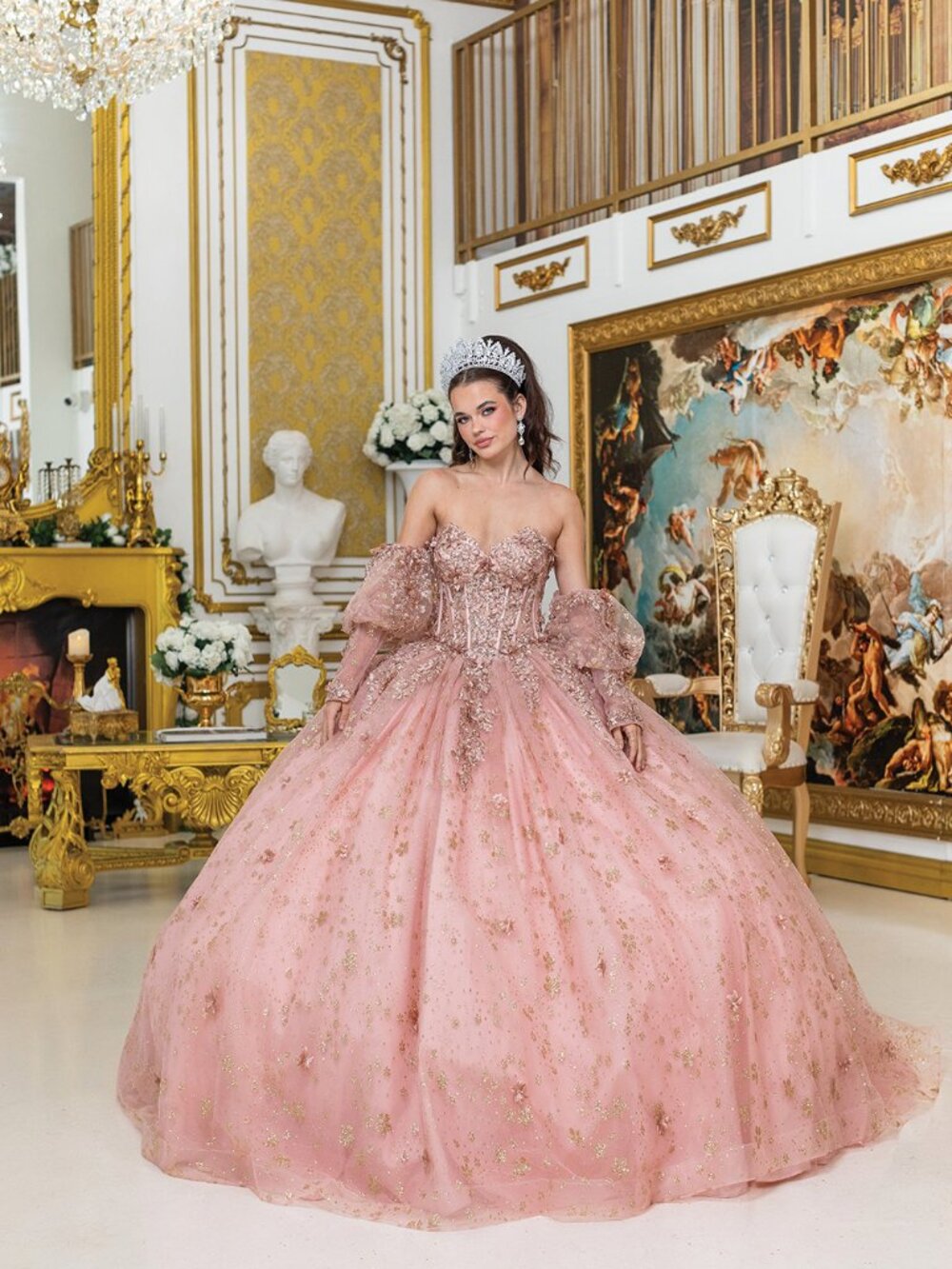 NEW ROSE GOLD Strapless Quinceanera Ball Gown Floor Length Embellished 1966